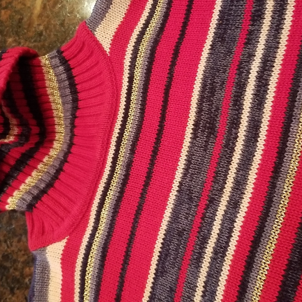 Tiara International red, blue, white striped sweater with some gold threading S - Picture 7 of 8